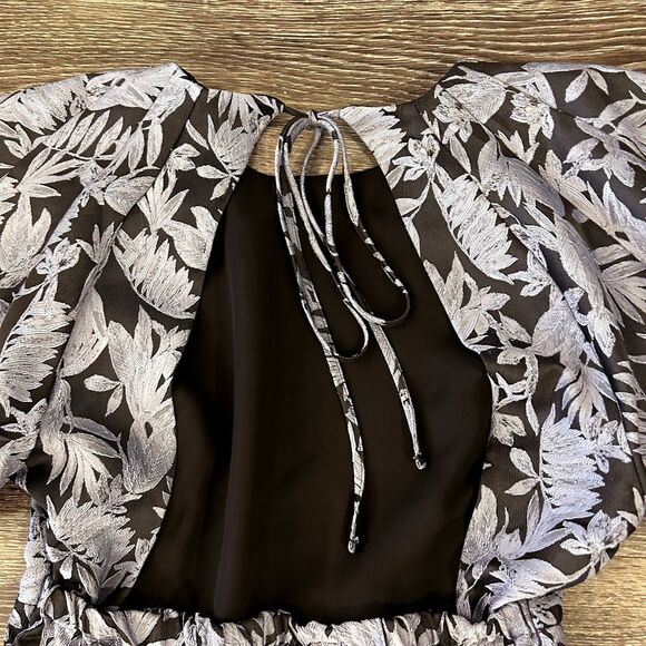 NWT Topshop Jacquard Puff Sleeve Mini Dress Blue Floral Open Back US 12 UK 16 - Picture 12 of 14